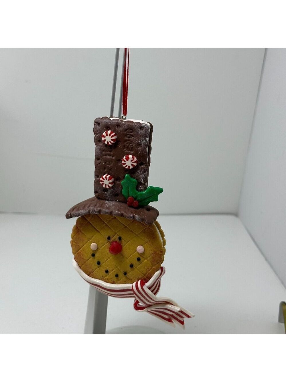 Snowman Ornament Faux Cookie Chocolate Peppermint Top Hat Holiday Kitchen Decor - Picture 7 of 16
